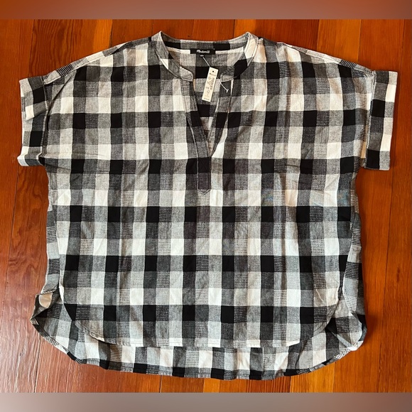 NWT Madewell Lakeline Popover Shirttail Textural Gingham Black/White Medium - Picture 5 of 7